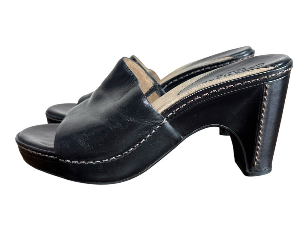 Cole Haan Country Women’s Black Leather Open Toe Chunky High Heel Mule Size 7